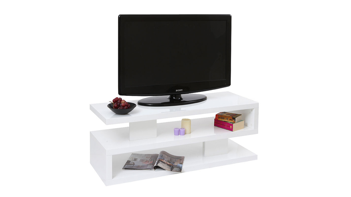Meuble TV design blanc  laqu brillant L120 cm NEXY