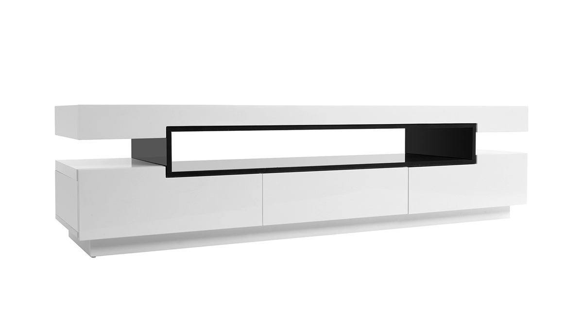 Meuble TV design blanc laqu brillant L200 cm LIVO