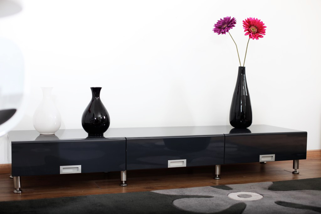 Meuble TV design gris laqu&eacute; BROOKLIN 
