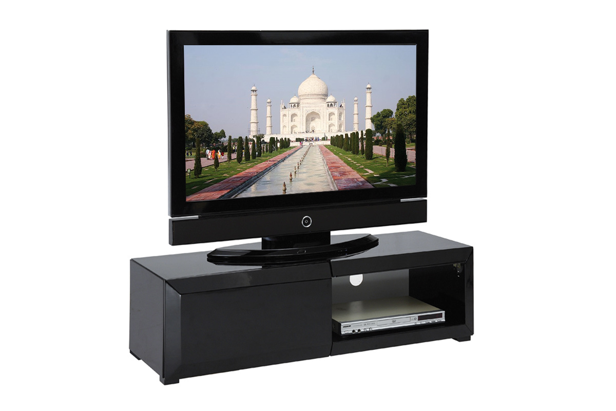 Meuble TV design laqu&eacute; noir TIA