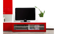 Meuble TV design lumineux 1.25 m blanc et rouge laqu&eacute; SYMBIOSIS