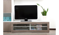 Meuble TV design lumineux 1.25 m blanc et taupe SYMBIOSIS