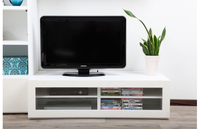 Meuble TV design lumineux 1.25 m blanc SYMBIOSIS