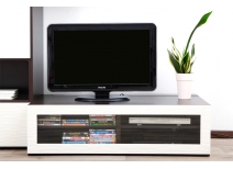 Meuble TV design lumineux 1.25 m chocolat et blanc SYMBIOSIS