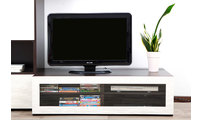 Meuble TV design lumineux 1.25 m chocolat et blanc SYMBIOSIS