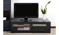 Meuble TV design lumineux 1.25 m chocolat et noir SYMBIOSIS