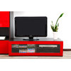 Meuble TV design lumineux 1.25 m chocolat et rouge laqu&eacute; SYMBIOSIS