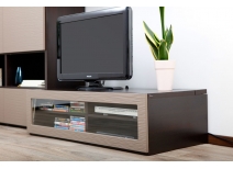 Meuble TV design lumineux 1.25 m chocolat et taupe SYMBIOSIS