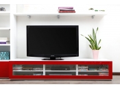 Meuble TV design lumineux 1.89 m blanc et rouge laqu&eacute; SYMBIOSIS