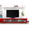 Meuble TV design lumineux 1.89 m blanc et rouge laqu&eacute; SYMBIOSIS