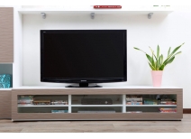 Meuble TV design lumineux 1.89 m blanc et taupe SYMBIOSIS