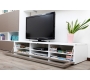 Meuble TV design lumineux 1.89 m blanc et taupe SYMBIOSIS