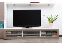 Meuble TV design lumineux 1.89 m blanc et taupe SYMBIOSIS