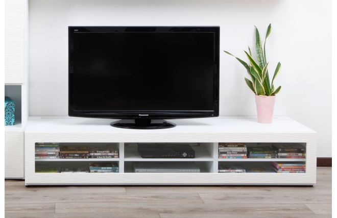 Meuble TV design lumineux 1.89 m blanc SYMBIOSIS