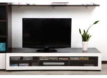 Meuble TV design lumineux 1.89 m chocolat et blanc SYMBIOSIS