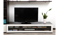 Meuble TV design lumineux 1.89 m chocolat et blanc SYMBIOSIS