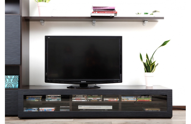 Meuble TV design lumineux 1.89 m chocolat et noir SYMBIOSIS