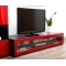 Meuble TV design lumineux 1.89 m chocolat et rouge laqu&eacute; SYMBIOSIS