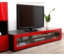 Meuble TV design lumineux 1.89 m chocolat et rouge laqu&eacute; SYMBIOSIS