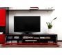 Meuble TV design lumineux 1.89 m chocolat et rouge laqu&eacute; SYMBIOSIS