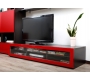 Meuble TV design lumineux 1.89 m chocolat et rouge laqu&eacute; SYMBIOSIS