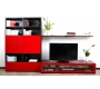 Meuble TV design lumineux 1.89 m chocolat et rouge laqu&eacute; SYMBIOSIS