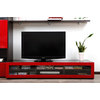 Meuble TV design lumineux 1.89 m chocolat et rouge laqu&eacute; SYMBIOSIS
