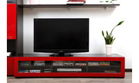 Meuble TV design lumineux 1.89 m chocolat et rouge laqu&eacute; SYMBIOSIS