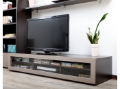 Meuble TV design lumineux 1.89 m chocolat et taupe SYMBIOSIS