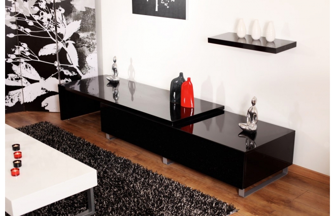 Meuble tv noir laqu&eacute; moderne extensible New York