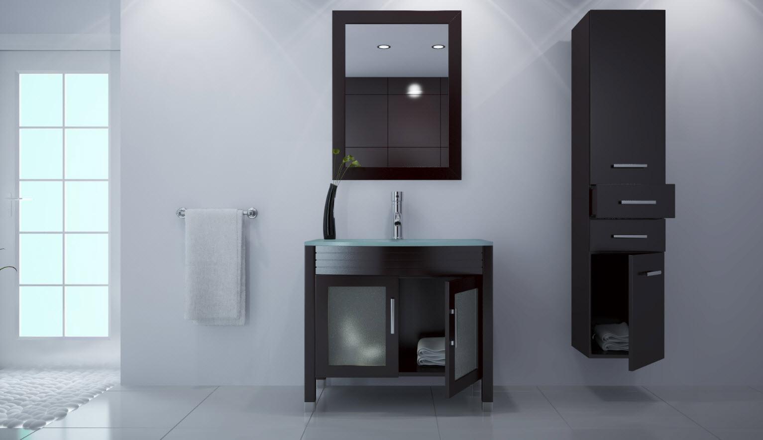 Meubles de salle de bain : vasque, meuble sous vasque miroir et placard haut MILLO