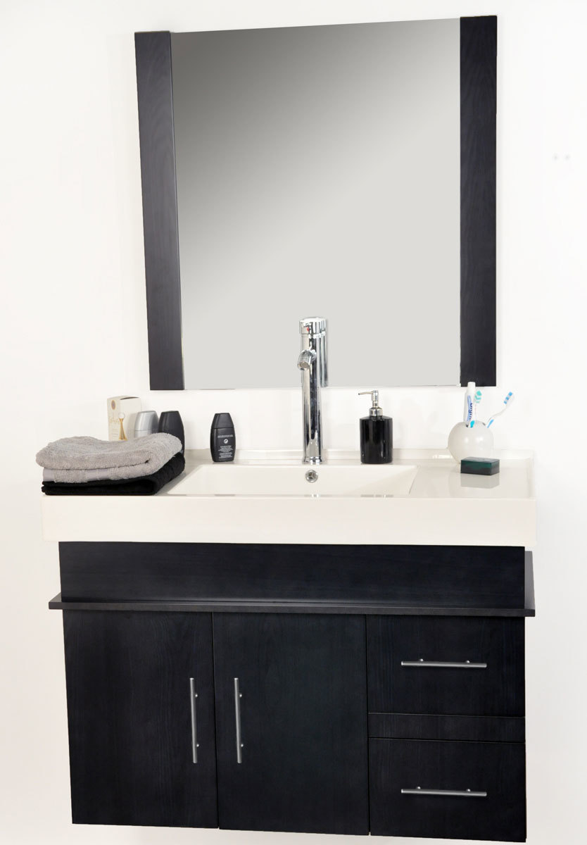 SOLDES Meubles de salle de bains Mandurah : vasque, meuble sous vasque et miroir