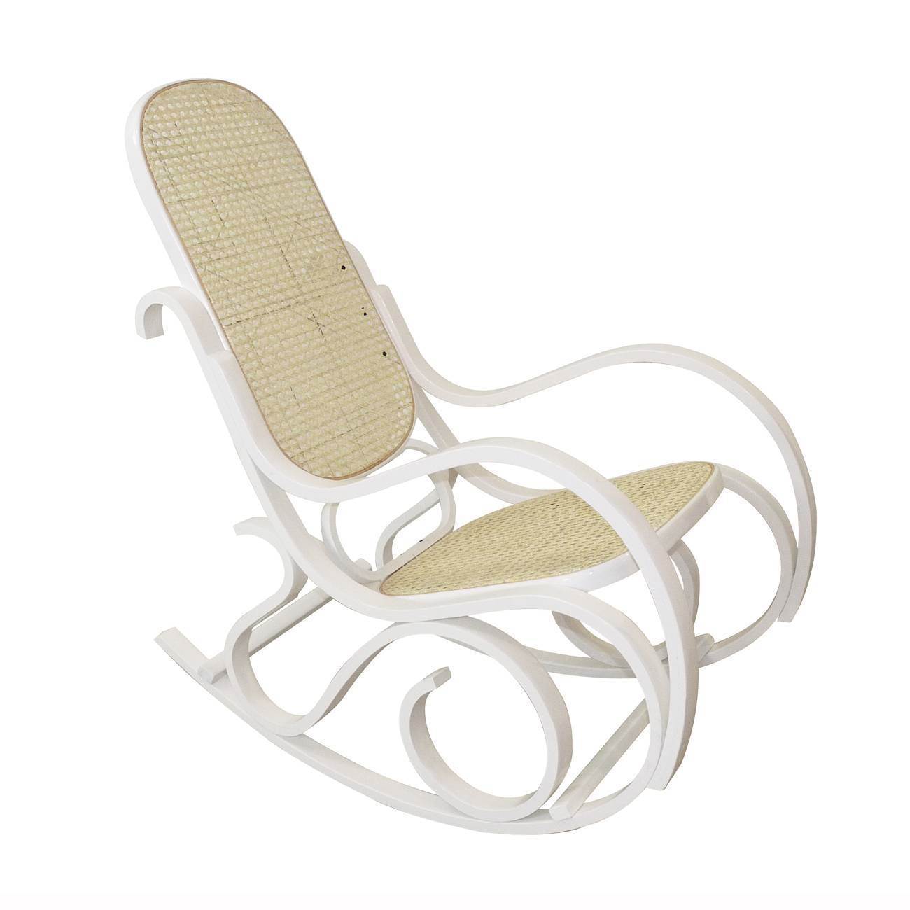 Rocking chair design blanc assise crème ABIGAIL Miliboo