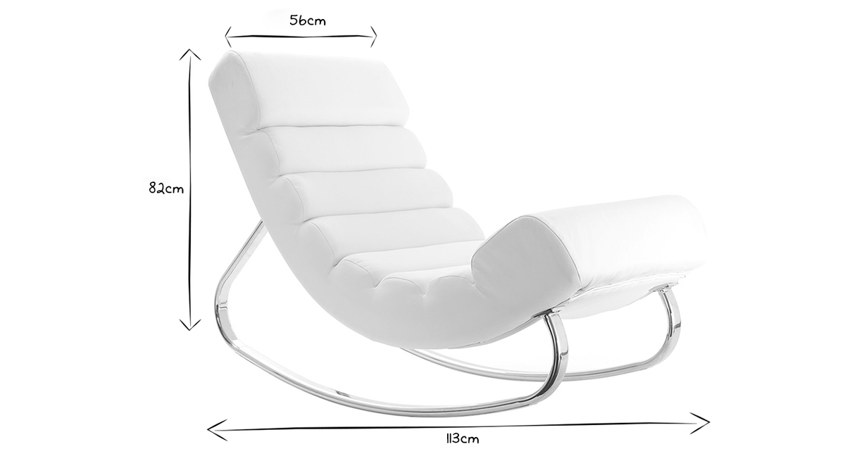 Rocking chair design blanc et acier chrom TAYLOR