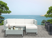 Salon complet de jardin en r&eacute;sine tress&eacute;e gris HAWAI