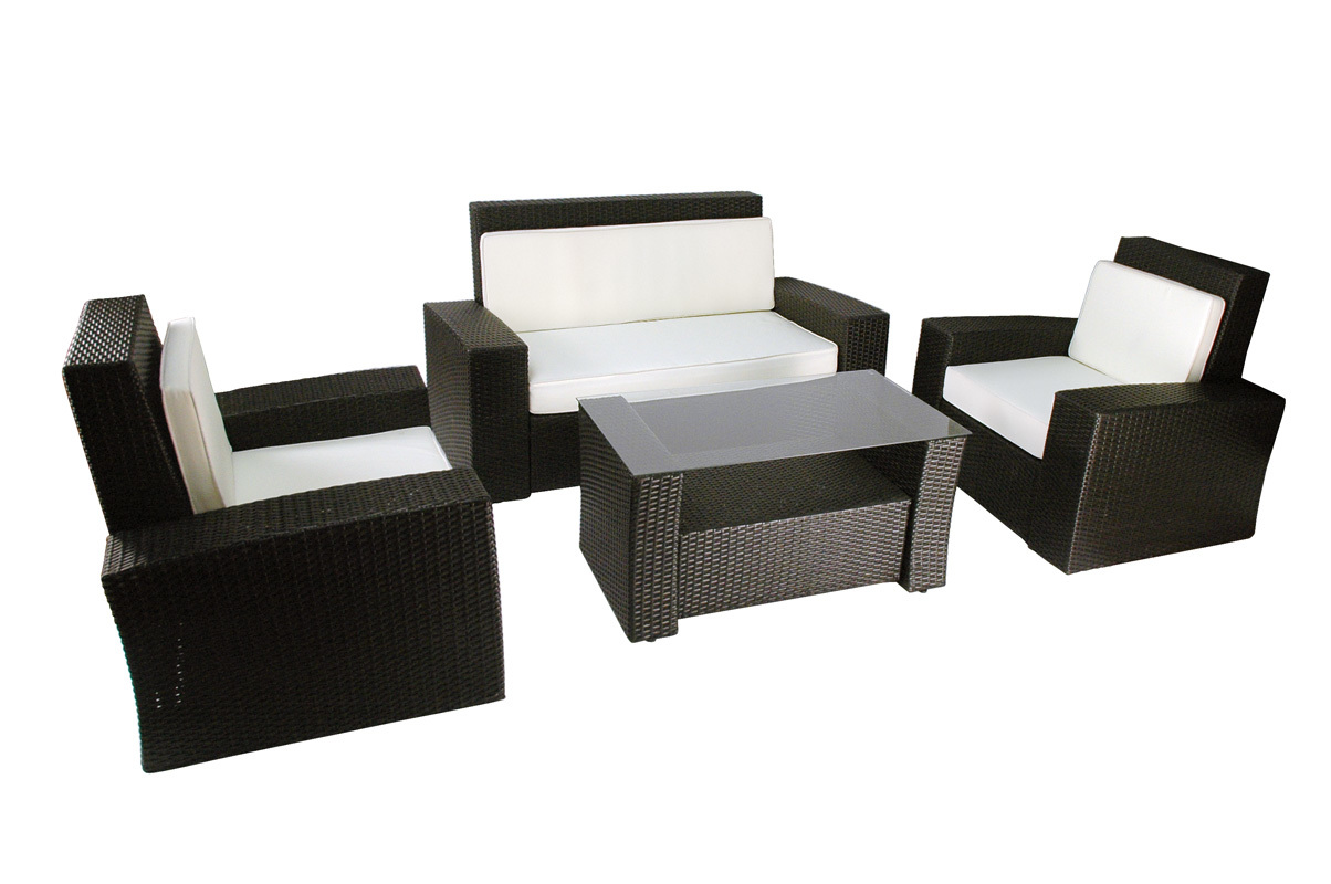 Salon de jardin BORA BORA - 2 fauteuils, 1 canap&eacute; 2 places & 1 table basse - Coloris Noir image 1