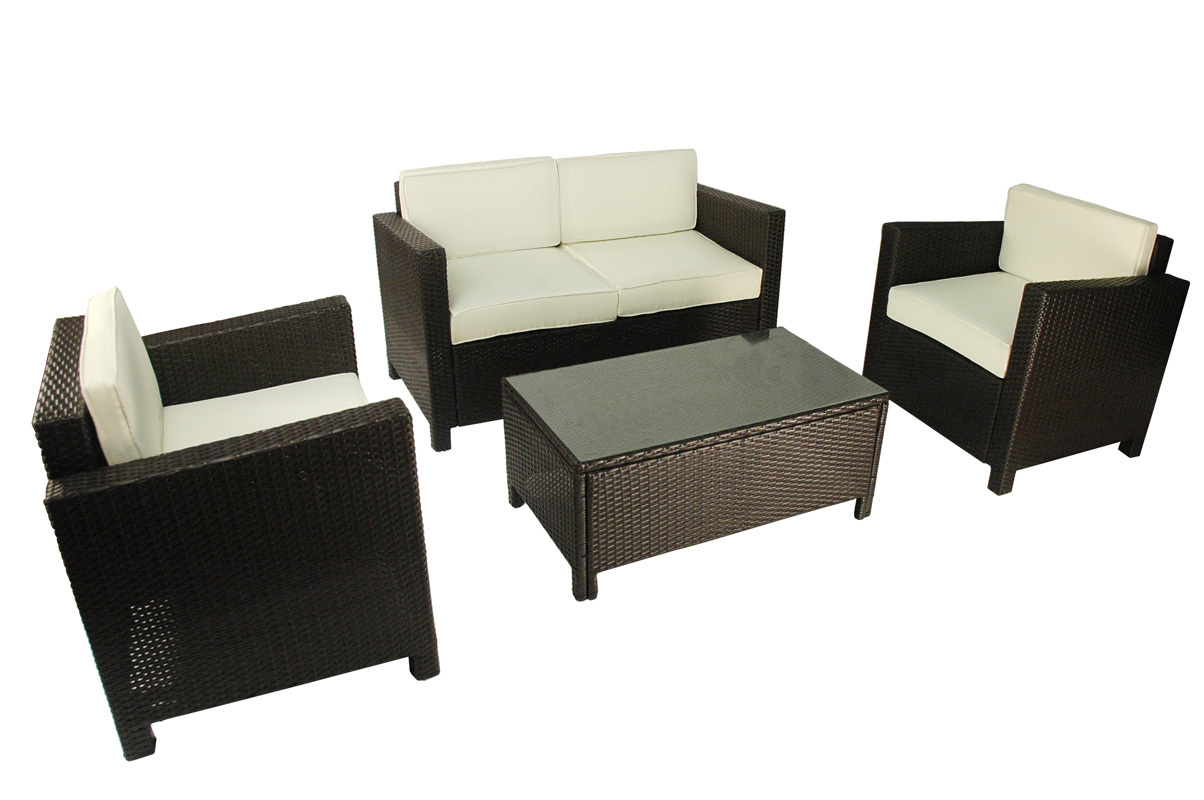 Salon de jardin TAHITI - 2 fauteuils, 1 canap&eacute; 2 places & 1 table basse - Couleur Cacao image 1