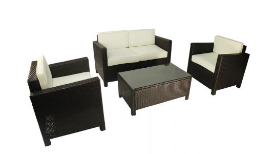 Salon de jardin TAHITI - 2 fauteuils, 1 canapé 2 places & 1 table basse - Couleur Cacao image 1