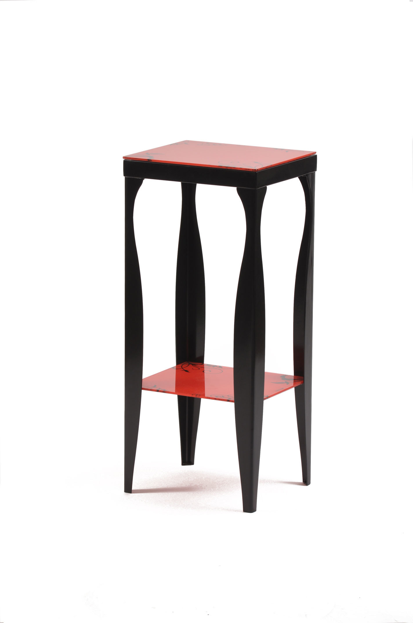 Sellette rouge moderne en acier et verre tremp&eacute; Baroca