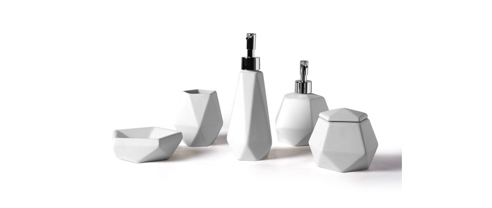 Set d'accessoires de salle de bain design céramique blanc CUBIC - Miliboo