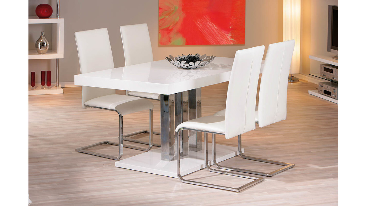 Table  manger design blanc laqu L160 cm ORIANE