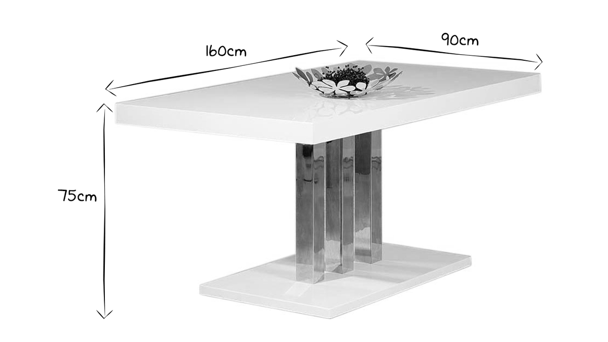 Table  manger design blanc laqu L160 cm ORIANE