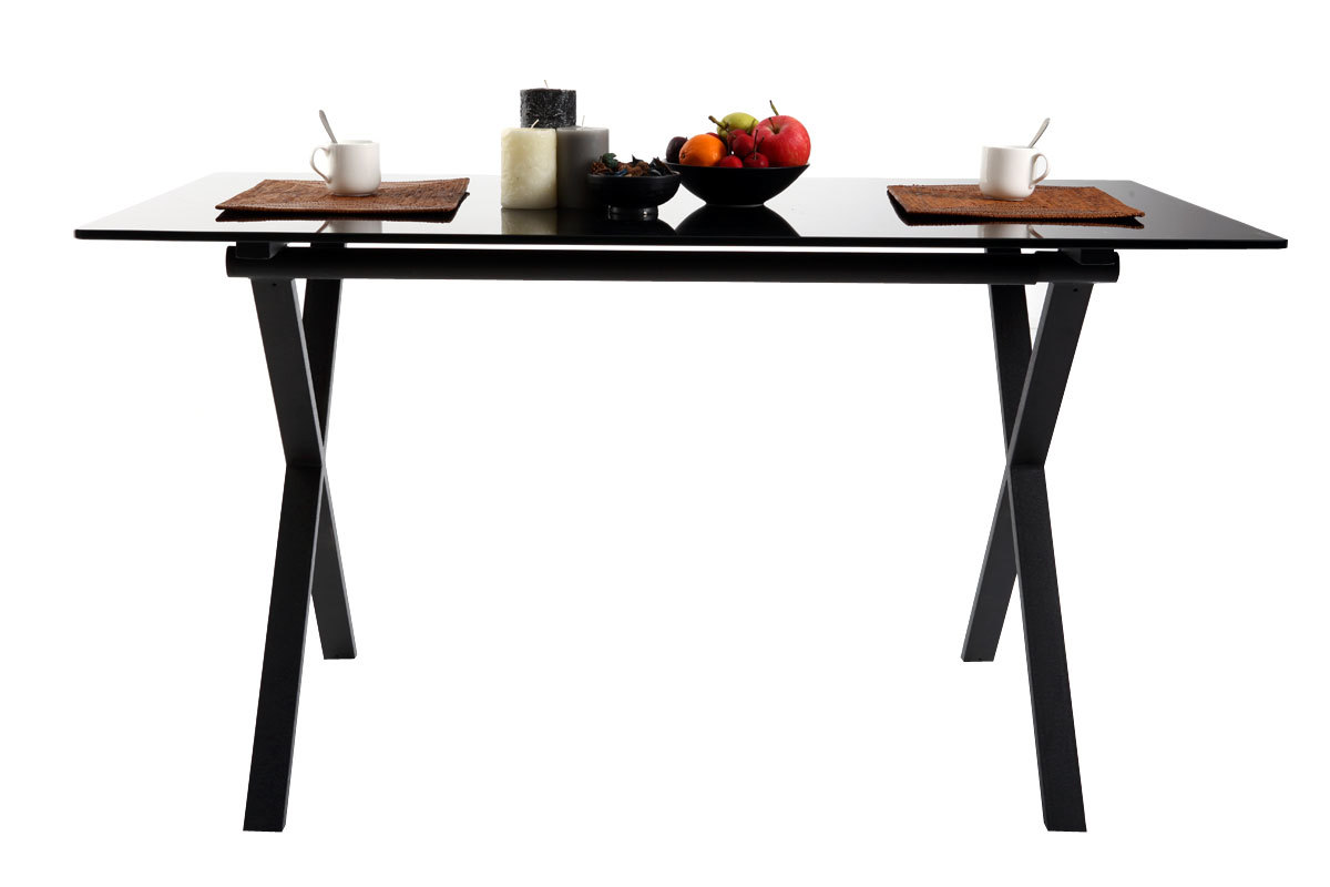 Table &agrave; manger design noire verre tremp&eacute; ALEXA