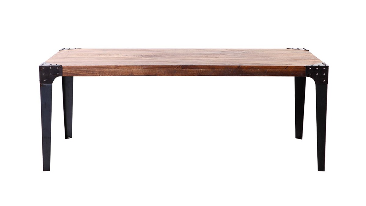 Table  manger industrielle rectangulaire acier et bois manguier massif L200 cm MADISON