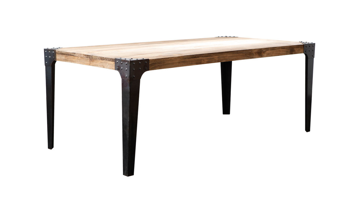 Table  manger industrielle rectangulaire acier et bois manguier massif L200 cm MADISON