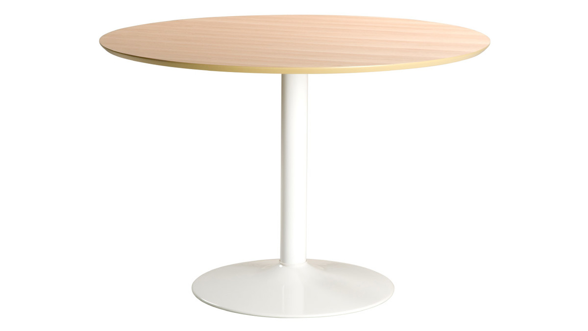 Table  manger ronde bois clair et mtal blanc D110 cm KALI