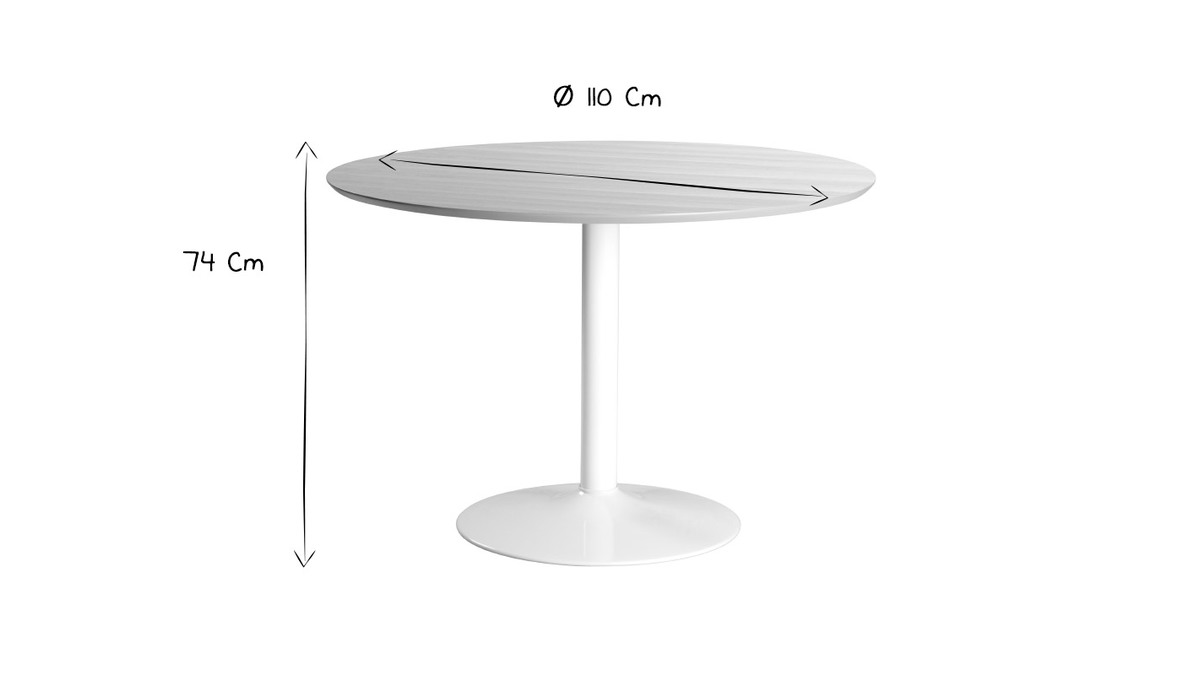 Table  manger ronde bois clair et mtal blanc D110 cm KALI