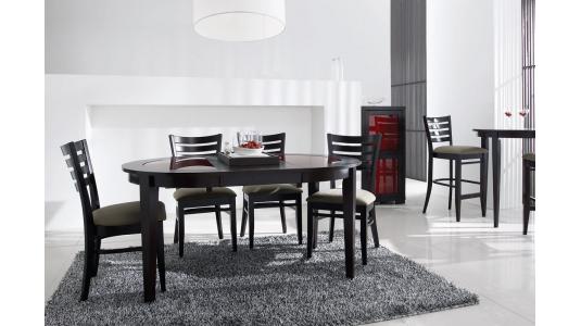 Table &agrave; rallonges / extensible ronde SARA - ch&ecirc;ne malaisien coloris wenge - plateau verre rouge image 1