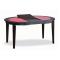 Table &agrave; rallonges / extensible ronde SARA - ch&ecirc;ne malaisien coloris wenge - plateau verre rouge