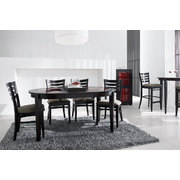 Table &agrave; rallonges / extensible ronde SARA - ch&ecirc;ne malaisien coloris wenge - plateau verre rouge image pub1